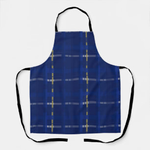 Geplaid in blauw op blauw, goud en zilver schort