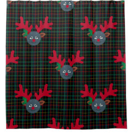 Geplaid Kerstmis Rendier Maan Emoji Douchegordijn