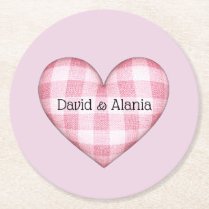 Geplakt hart 3D met gekoppelde namen Ronde Kartonnen Onderzetter