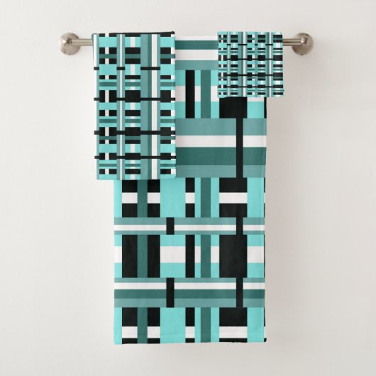 Geplakt in Aqua, Blauwgroen, zwart en wit, koud Bad Handdoek (Insitu)