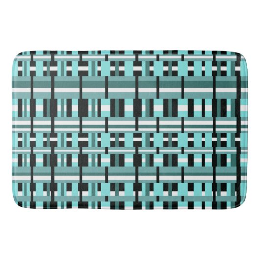 Geplakt in Aqua, Blauwgroen, zwart en wit, koud Badmat (Voorkant)