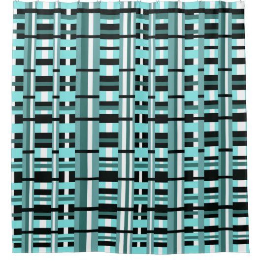 Geplakt in Aqua, Blauwgroen, zwart en wit, koud Douchegordijn (Voorkant)