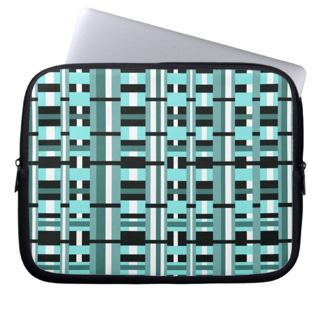 Geplakt in Aqua, Blauwgroen, zwart en wit Laptop Sleeve (Voorkant)