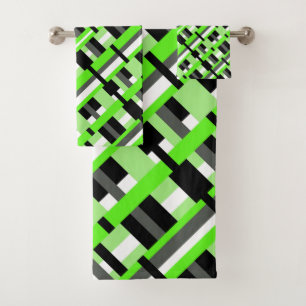 Geplakt in Lime Green, Black & Grey Diagonal Bad Handdoek