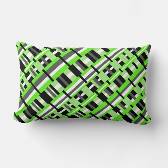 Geplakt in Lime Green, Black & Grey Diagonal Kussen (Voorkant)