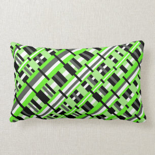Geplakt in Lime Green, Black & Grey Diagonal Kussen