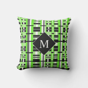 Geplakt in Lime Green, Black & Grey Monogram Buitenkussen