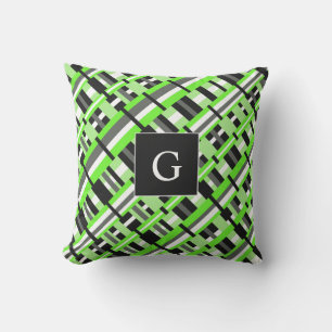 Geplakt in Lime Green, Black & Grey Monogram Buitenkussen