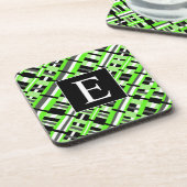 Geplakt in Lime Green, Black & Grey Monogram Onderzetter (Linkerzijde)