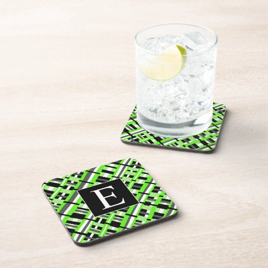 Geplakt in Lime Green, Black & Grey Monogram Onderzetter (Rechterzijde)