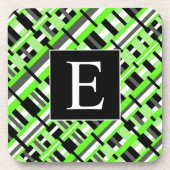 Geplakt in Lime Green, Black & Grey Monogram Onderzetter (Voorkant)