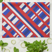 Geplakt in Rood, Wit & Blauw Diagonal Theedoek (Gevouwen)