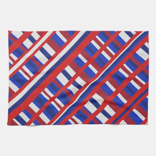 Geplakt in Rood, Wit & Blauw Diagonal Theedoek (Horizontaal)