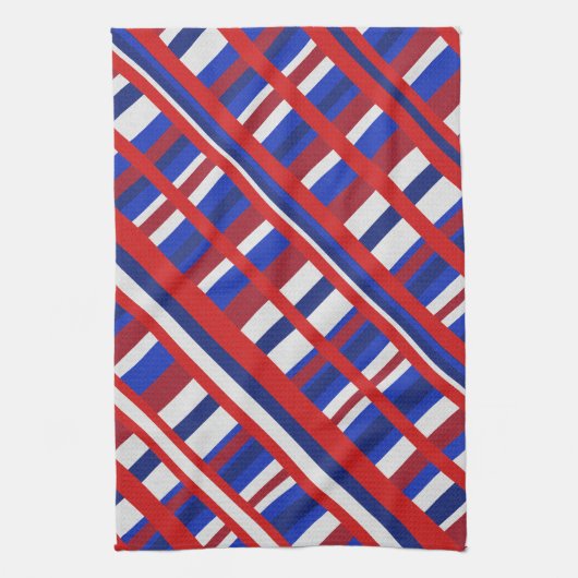 Geplakt in Rood, Wit & Blauw Diagonal Theedoek (Verticaal)