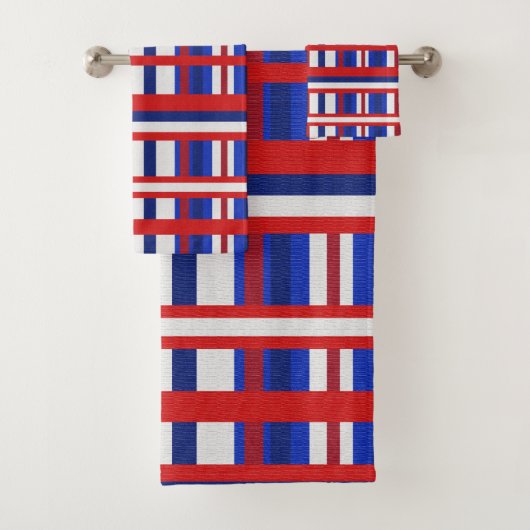 Geplakt in rood, wit en blauw bad handdoek (Insitu)