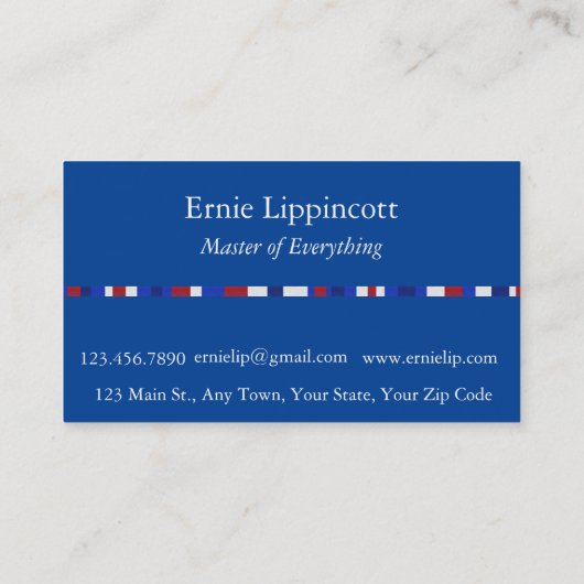 Geplakt in rood, wit en blauw visitekaartje (Achterkant)