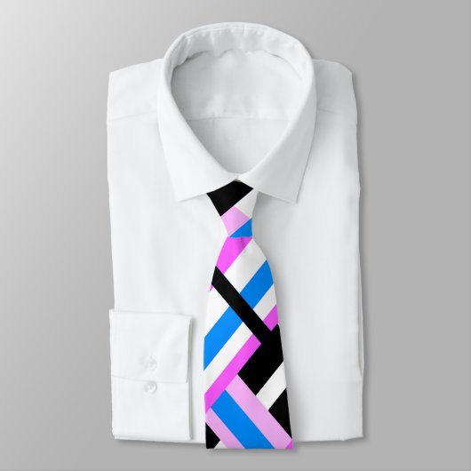 Geplakt in roze en blauw modern patroon stropdas (Gebonden)