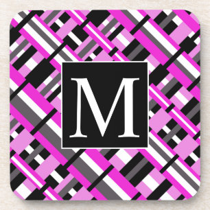 Geplakt in roze, zwart & grijs diagonaal-monogram drankjes onderzetter