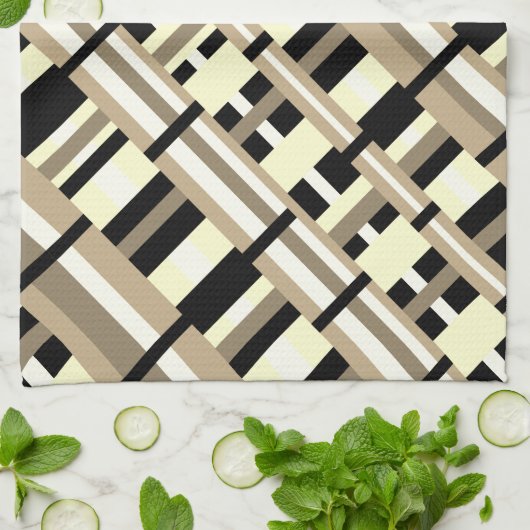 Geplakt in Taupe, Tan, Zwart, Wit Diagonaal Theedoek (Gevouwen)