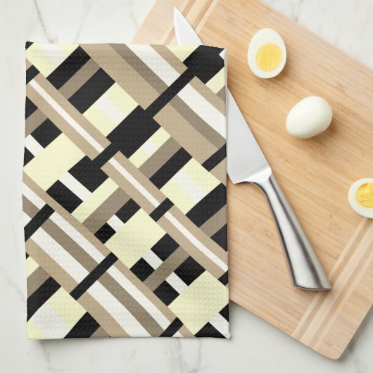 Geplakt in Taupe, Tan, Zwart, Wit Diagonaal Theedoek (Quarter Fold)