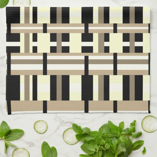 Geplakt in Taupe, Tan, Zwart, Wit Modern Theedoek (Gevouwen)