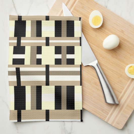 Geplakt in Taupe, Tan, Zwart, Wit Modern Theedoek (Quarter Fold)