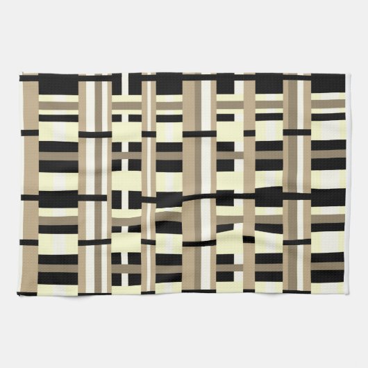 Geplakt in Taupe, Tan, Zwart, Wit Modern Theedoek (Horizontaal)