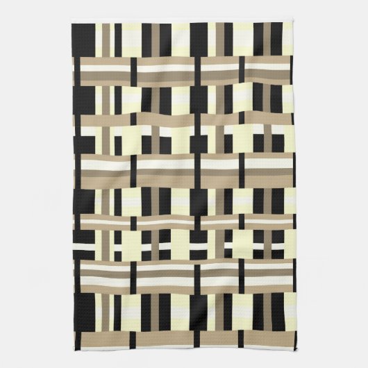 Geplakt in Taupe, Tan, Zwart, Wit Modern Theedoek (Verticaal)