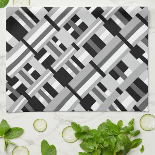 Geplakt in zwart, wit en grijs diagonaal theedoek (Gevouwen)
