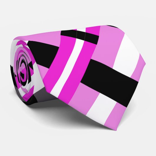 Geplakt in zwart, wit, grijs en roze modern patroo stropdas (Opgerold)