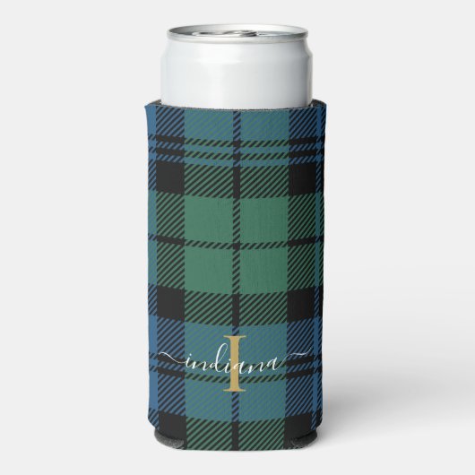 Geplakt monogram ritssluiter Tartan Aangepast Seltzer Blikjeskoeler (Seltzer Achterkant)
