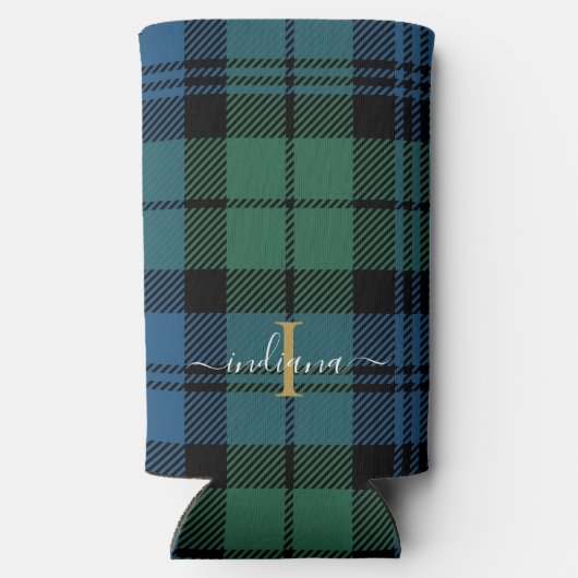 Geplakt monogram ritssluiter Tartan Aangepast Seltzer Blikjeskoeler (Achterkant)