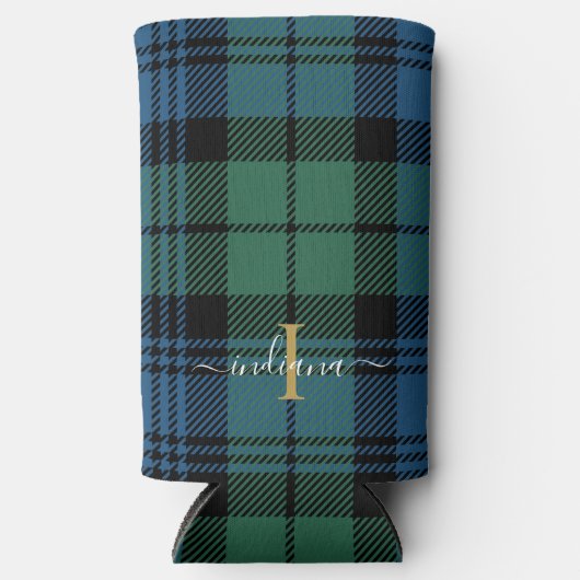 Geplakt monogram ritssluiter Tartan Aangepast Seltzer Blikjeskoeler (Voorkant)