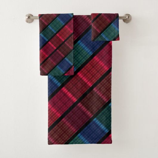 Geplakt, mooi geblazen, meerkleurig gelid, tartan bad handdoek (Insitu)