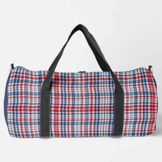 , geplakt rood wit blauw patroon plunjezak (Voorkant)