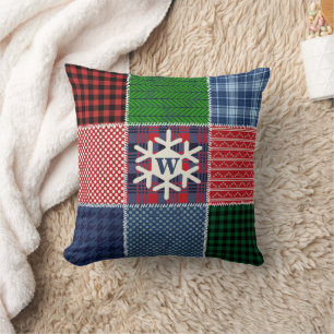 Gepland patchwerk Monogrammed Snowflake Quilt Desi Kussen