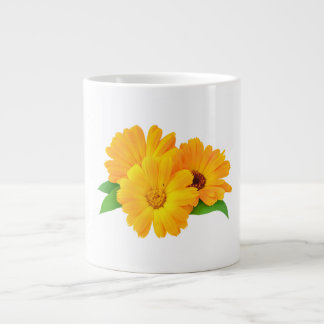 Geplande calendula bloemen grote koffiekop
