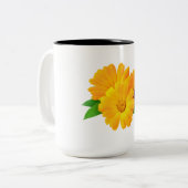 Geplande calendula bloemen tweekleurige koffiemok (Voorkant links)