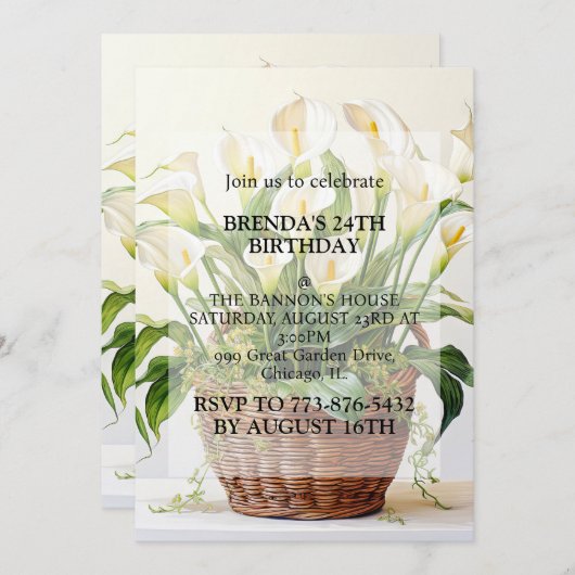 Geplante Calla Lily Bloemen Verjaardagsfeestje Kaart (Voorkant / Achterkant)