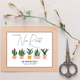 Geplante Nieuwe Wortels Adres Cactus Aquarel Verhu Aankondigingskaart