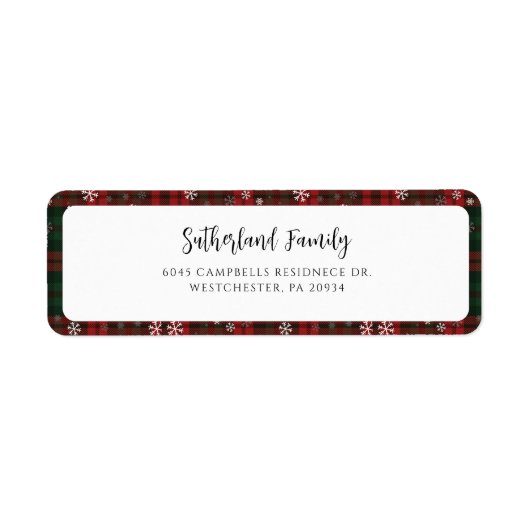 Geplay rood groen script sneeuwvlokken retouradres etiket (Voorkant)