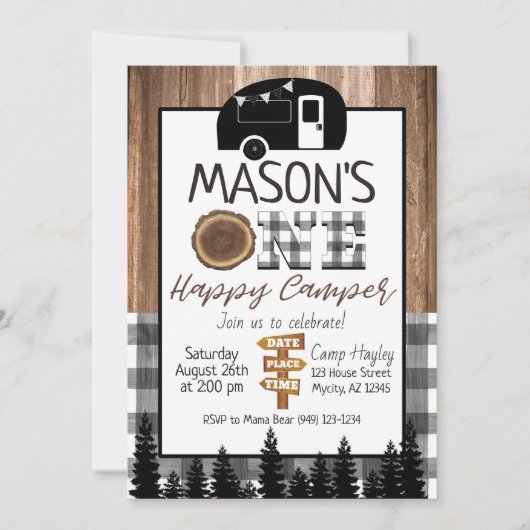 Gepleekt zwart-wit één Happy Camper Boy Camping Kaart (Voorkant)