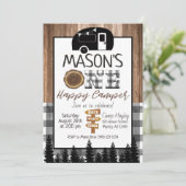 Gepleekt zwart-wit één Happy Camper Boy Camping Kaart (Staand voorkant)