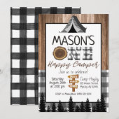 Gepleekt zwart-wit één Happy Camper Boy Camping Kaart (Voorkant / Achterkant)