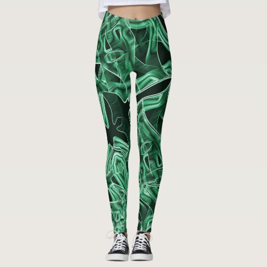 Geplette en overlappende groene acryltapecutouts leggings (Voorkant)
