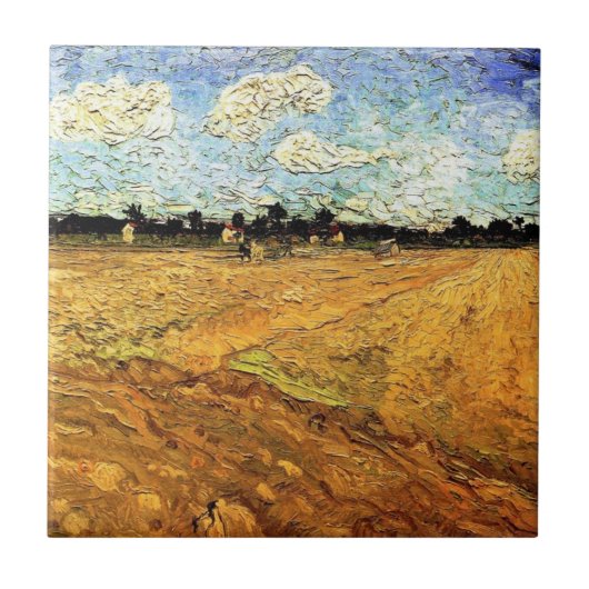 Geploegd veld (de Furrows) van Vincent van Gogh Tegeltje (Voorkant)