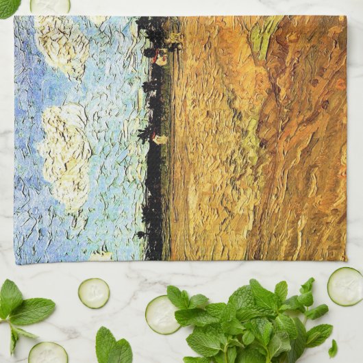 Geploegd veld (de Furrows) van Vincent van Gogh Theedoek (Gevouwen)