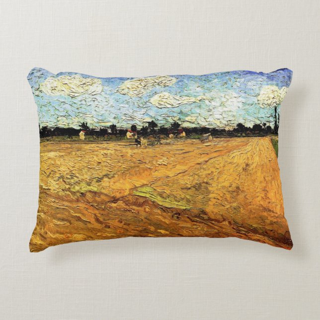 Geploegde Akker (de Voren) van Vincent van Gogh Accent Kussen (Voorkant)