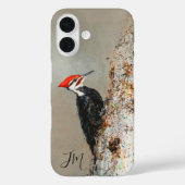 Geplooide specht Birdwatch Monogram Initiaal Case-Mate iPhone Case (Achterkant)