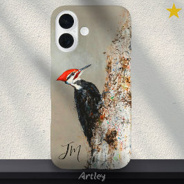 Geplooide specht Birdwatch Monogram Initiaal iPhone 16 Hoesje